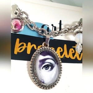 ANTIQUE ART Adjustable BRACELET Silver FORNASETTI Charms EVIL EYE PROTECTION